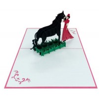 Handmade 3d Pop Up Birthday Card Horse Lady Girl Woman In Red Love Friendship Wedding Anniversary Valentines Mother's Day Graduation Vintage